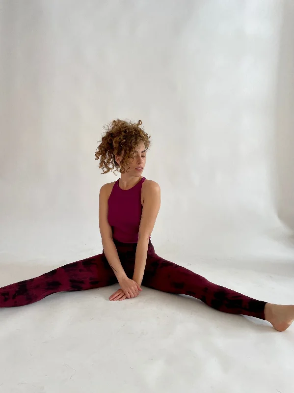 Tie Dye Yoga Leggings - Wine & Black Feminine Flow